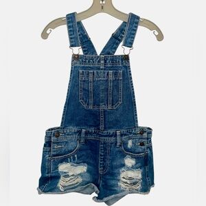 Forever 21 Distressed Denim Short Overalls